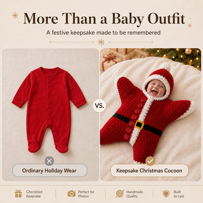 🎅 Baby’s First Christmas Keepsake Star Outfit | One Size Fits Most Babies, Soft Knitted Santa Cocoon with Front Button Opening for Holiday Photos ✨