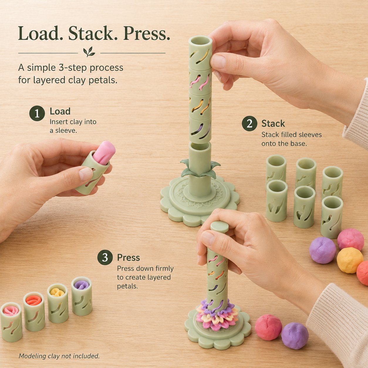 🌷Modular Clay Bloom Maker with 9 Shaping Sleeves🎨