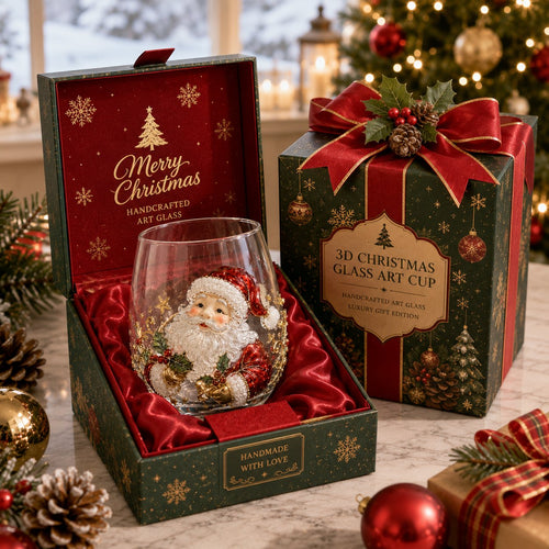🎄✨ 3D Christmas Glass Art Cup | Luxury Raised Holiday Glassware for Drinks, Decor & Christmas Gifts 🎁