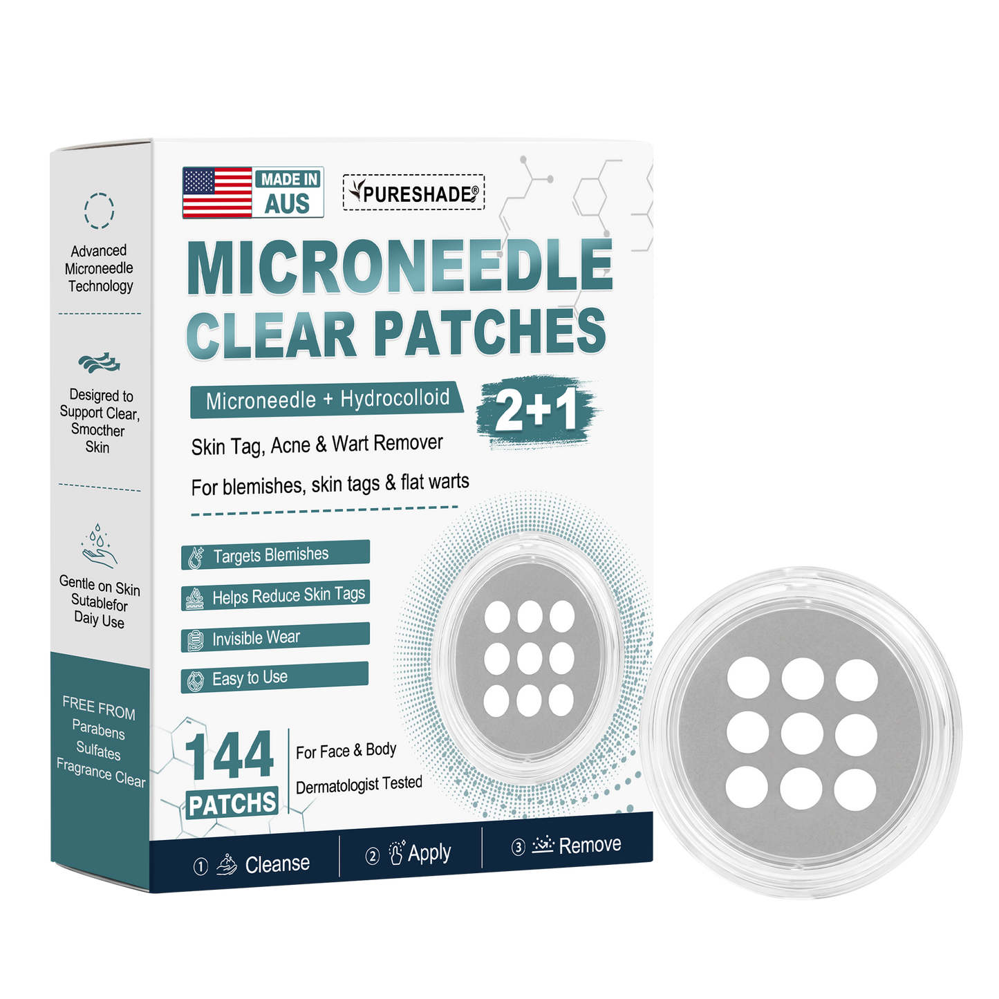 2-in-1 Microneedle & Hydrocolloid Patch 🌿 Invisible Face & Body Patches for Raised Moles, Acne, Flat Warts & Skin Tags - Helps Improve the Appearance of Wrinkles, Scars & Blemishes