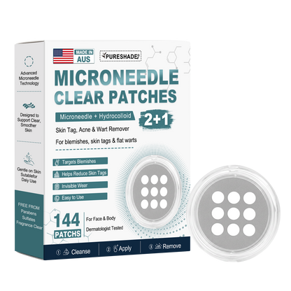2-in-1 Microneedle & Hydrocolloid Patch 🌿 Invisible Face & Body Patches for Raised Moles, Acne, Flat Warts & Skin Tags - Helps Improve the Appearance of Wrinkles, Scars & Blemishes