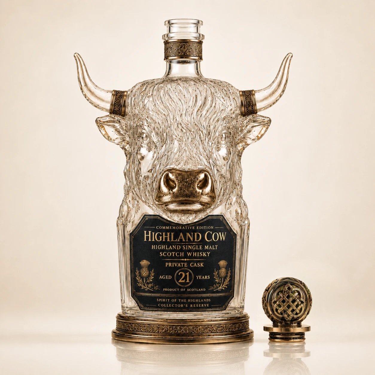 🐮Highland Cow Private Cask 21 Years Cow Head Shaped Scotch Whisky Bottle