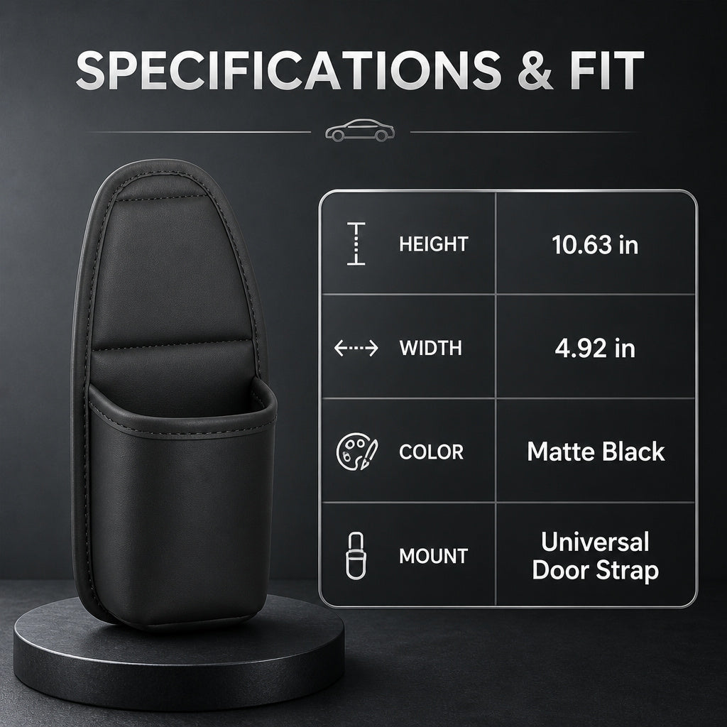 Large PU Leather Car Door Cup Holder & Storage Pocket
