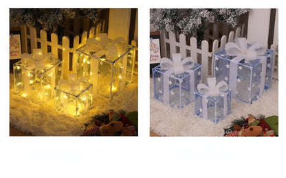 🔥Christmas Sale🎁3pc Festive Christmas Ornaments Set with Gift Box - 8 Modes, Remote Control, Warm Light LED, Ribbon Accents, DIY Assembly