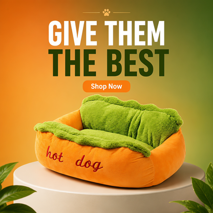 Hot Dog Plush Pet Bed – Ultra-Soft Calming Bed for Dogs & Cats