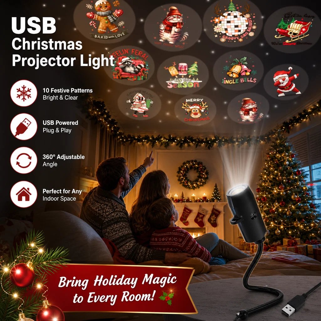 📽️Plug-&-Play HD Christmas Projector – 6 or 10 Festive Scenes