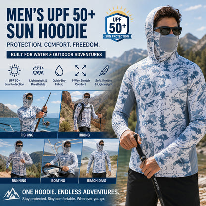 🏖️Men’s UPF 50+ Hoodie Shirts with Mask