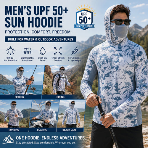 🏖️Men’s UPF 50+ Hoodie Shirts with Mask