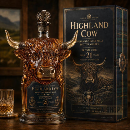 🐮Highland Cow Private Cask 21 Years Cow Head Shaped Scotch Whisky Bottle