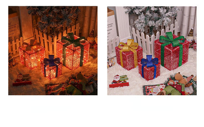 🔥Christmas Sale🎁3pc Festive Christmas Ornaments Set with Gift Box - 8 Modes, Remote Control, Warm Light LED, Ribbon Accents, DIY Assembly