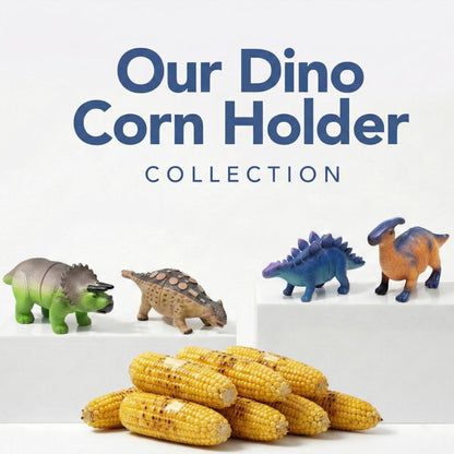 Dinosaur Corn Holders for Corn On The Cob - Funny Corn Cob Holder for Kids and Adults with Stainless Steel Prongs (Blue/Orange)
