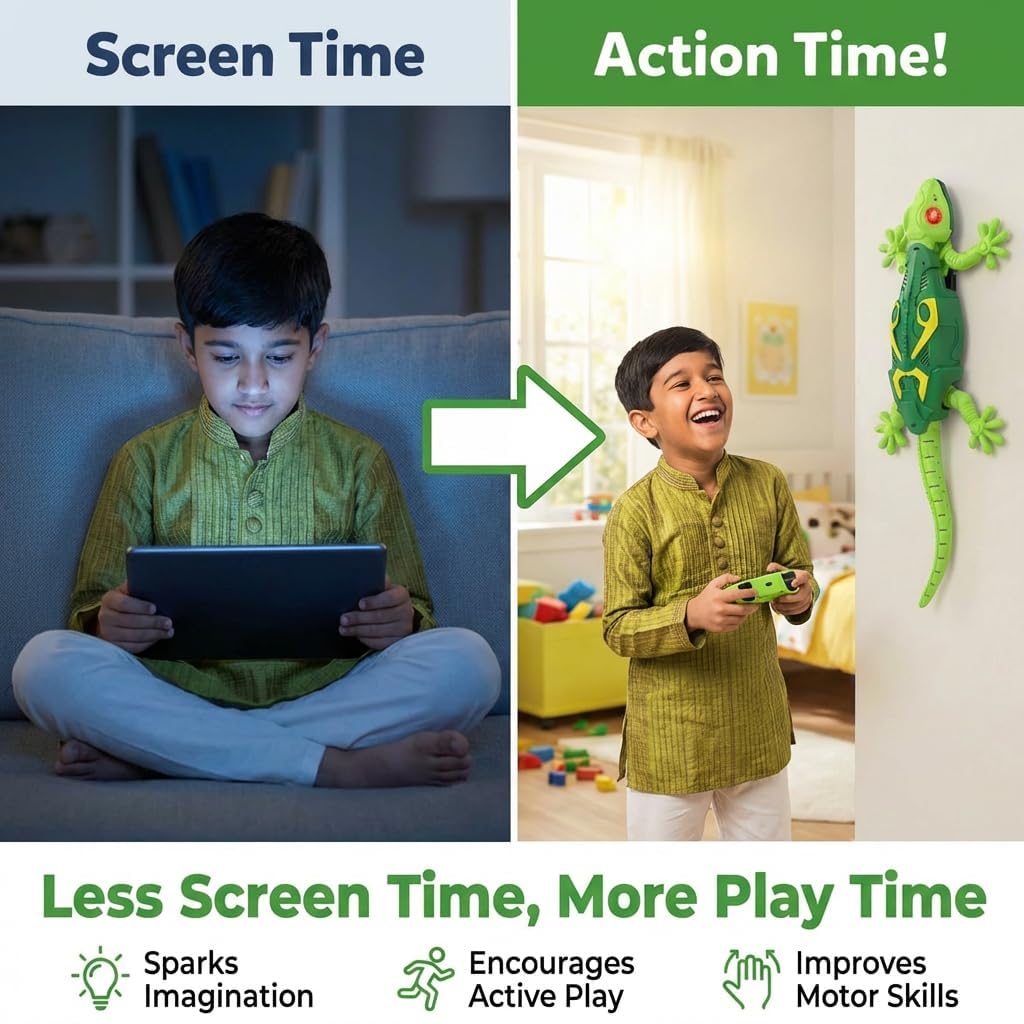 Rechargeable Remote Control Wall Climbing Robot Lizard | 360° Rotation, Low Noise, LED Lights | Fun Wall Crawler Prank Toy for Kids Ages 4+ (Green)