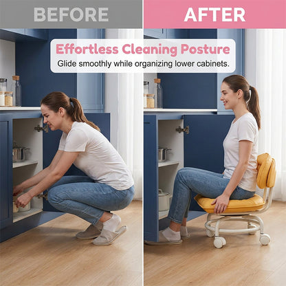 🪑Rolling Low Stool with Backrest – Padded seat & silent casters – Perfect for workshops, garages or studios – comfortable and mobile 🛠️✨