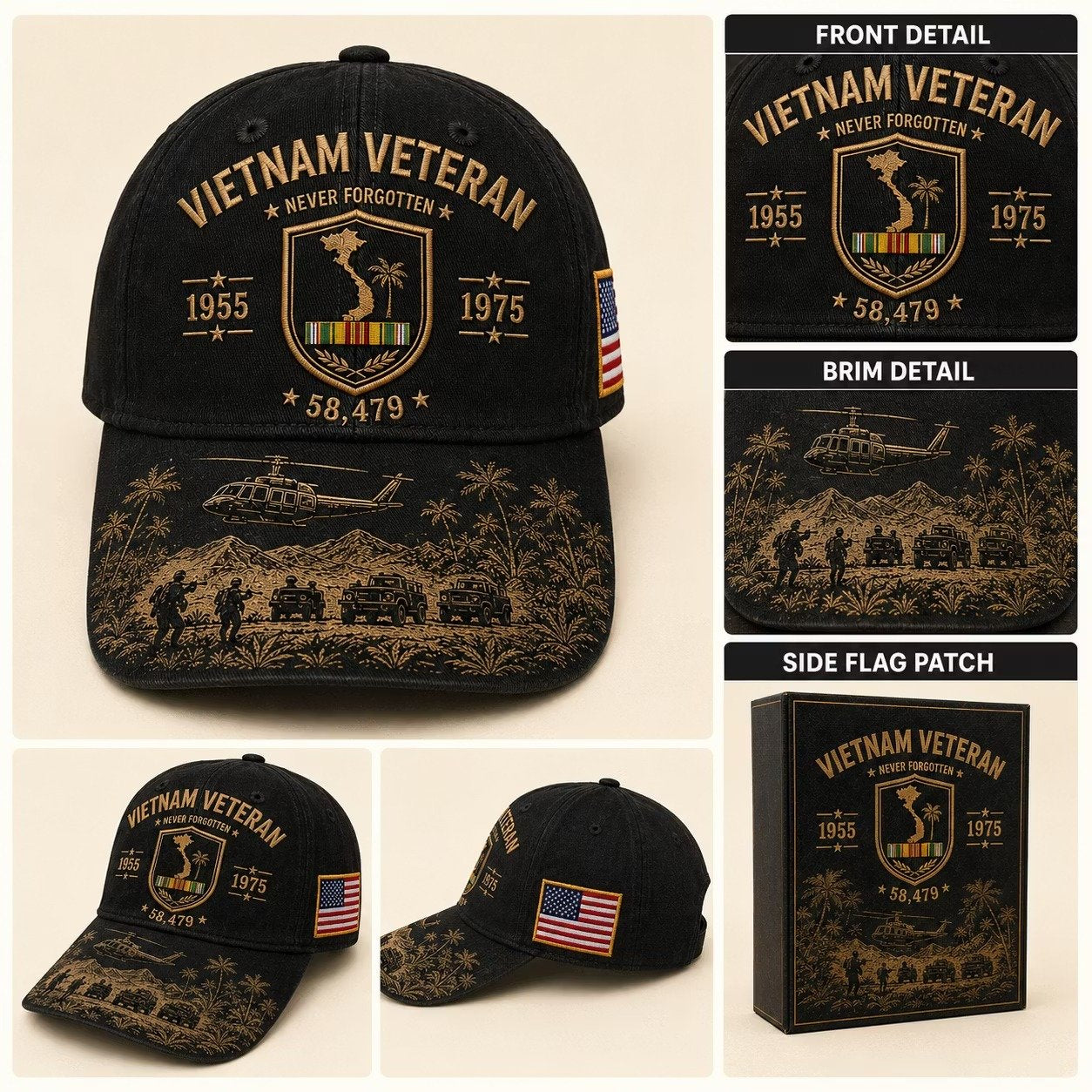 🇺🇸Vietnam Veteran Never Forgotten 1955–1975 Commemorative Cap