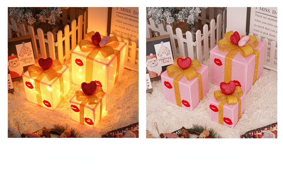 🔥Christmas Sale🎁3pc Festive Christmas Ornaments Set with Gift Box - 8 Modes, Remote Control, Warm Light LED, Ribbon Accents, DIY Assembly