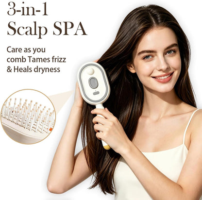 Electric Spray Air Cushion Massage Comb, Self-Cleaning Anti-Tangle Hair Brush, Anti-Static Volumizing Scalp Massage Brush for Dry Frizzy Hair Care