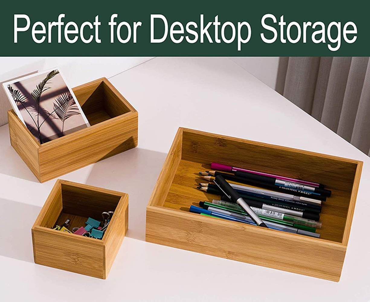 5 Bamboo Drawer Organizer Boxes, Desk Storage Box Kit