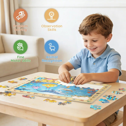 Wooden Search & Find Puzzles Animal Learnig Toys | 4 x 60-Piece