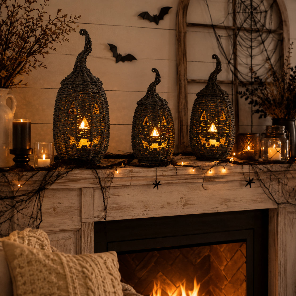 🎃Rustic Wicker Pumpkin Candle Holder - Handwoven Jack-O’-Lantern Halloween Porch Decor