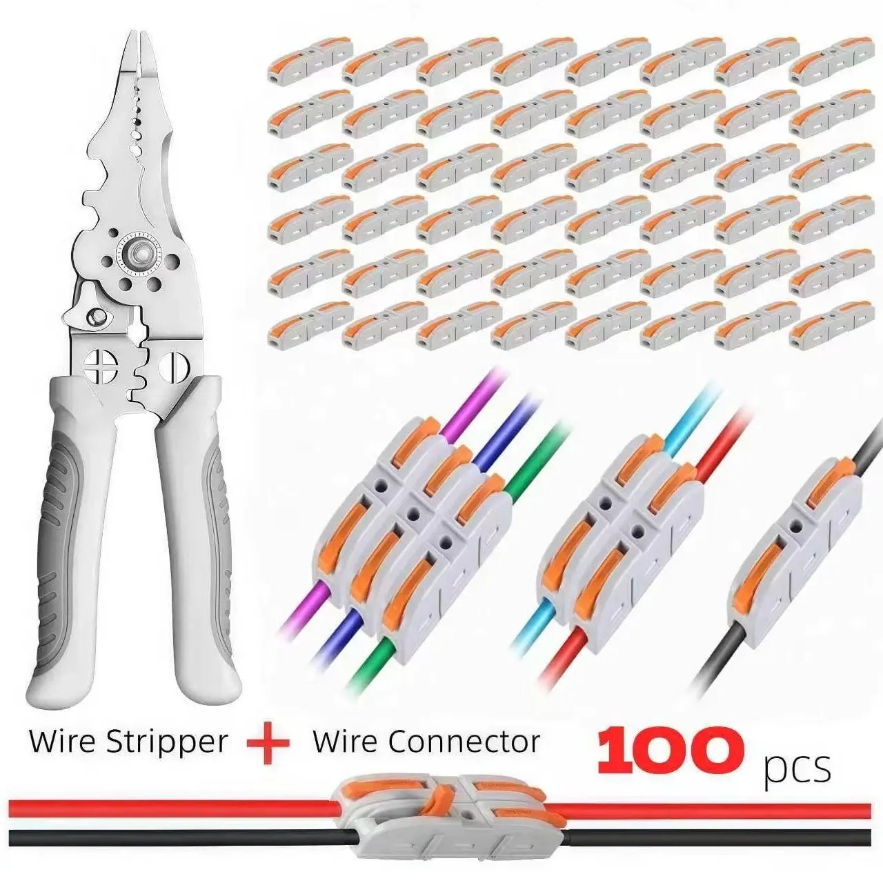 ⚙️Universal Quick Lever Electrical Wire Connectors (24-12 AWG) Assortment (50/100Pcs) + Wire Stripper