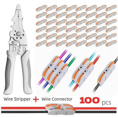 ⚙️Universal Quick Lever Electrical Wire Connectors (24-12 AWG) Assortment (50/100Pcs) + Wire Stripper