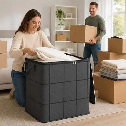 Large Storage Bin with Zipper — Foldable Moving Bag for Blankets, Bedding & Clothes