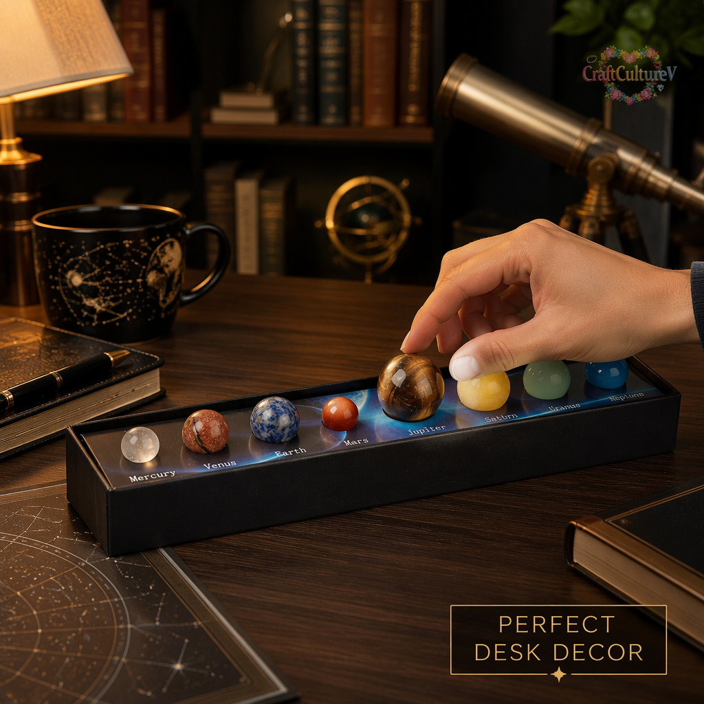 🌌HOLIDAY SALE: SOLAR SYSTEM CRYSTAL COLLECTION — 9 PLANET GEMSTONES IN A WOODEN DISPLAY BOX🌌