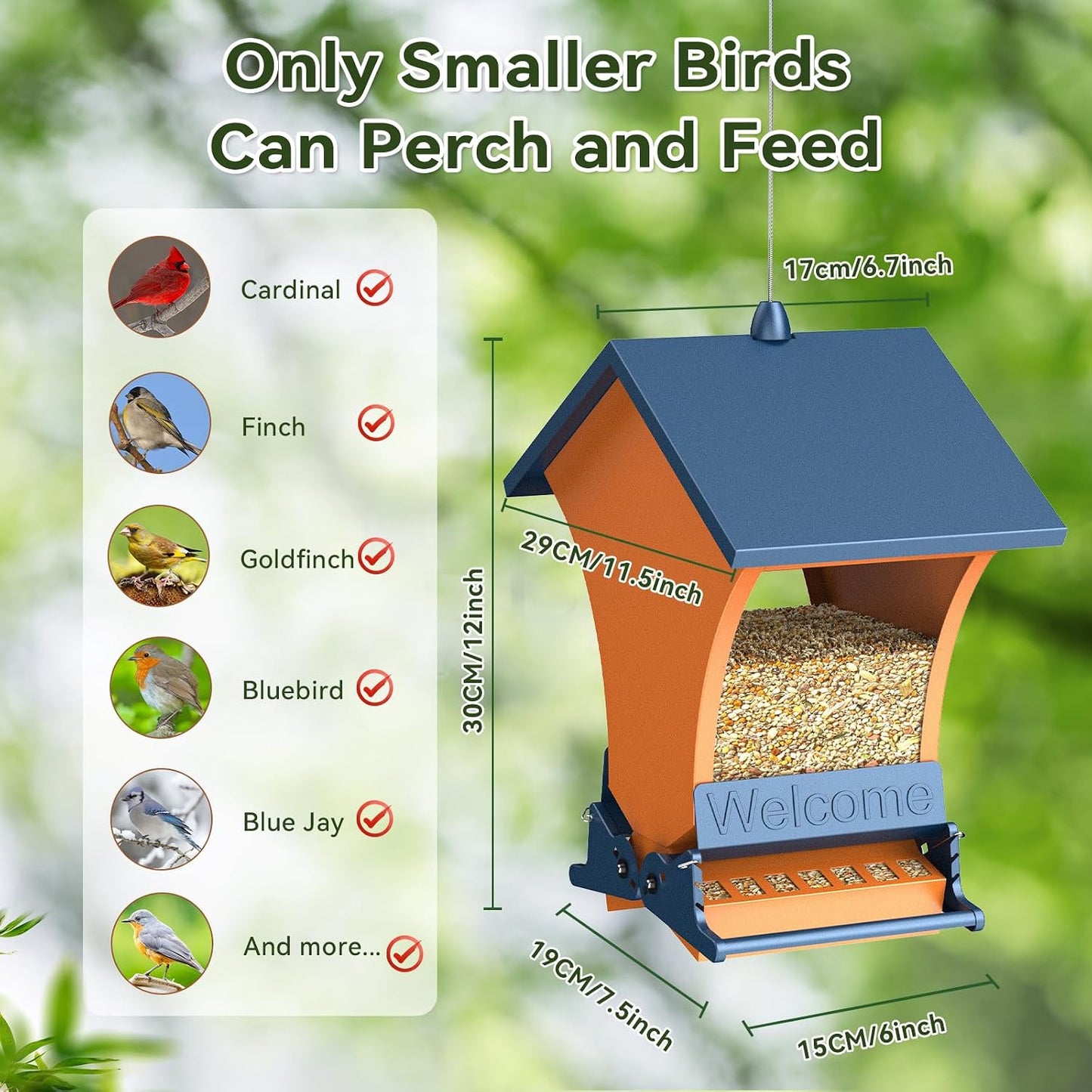 Hanging Squirrel Proof Bird Feeders for Outside for Finch, Cardinal, Bluebird, Blue Jay, Wild Bird