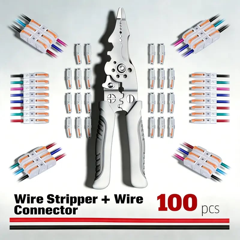 ⚙️Universal Quick Lever Electrical Wire Connectors (24-12 AWG) Assortment (50/100Pcs) + Wire Stripper