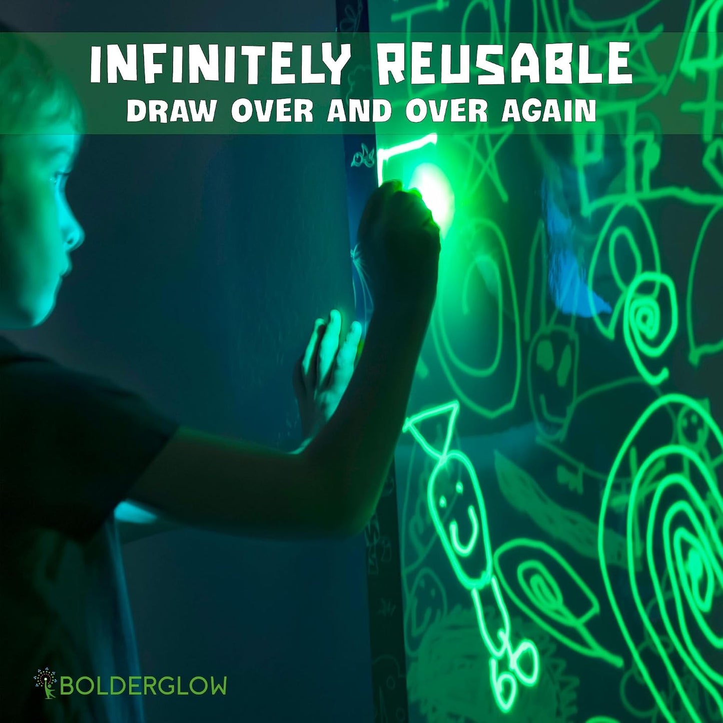 Bolderglow Glowscape - Light Reactive Drawing Surface 36 x 24 inches Super Bright Glow Effect with 2 Included Purple-Light LED Pens