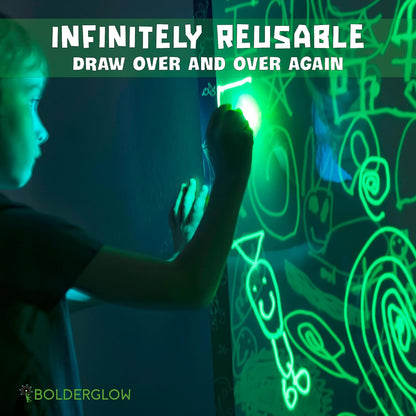 Bolderglow Glowscape - Light Reactive Drawing Surface 36 x 24 inches Super Bright Glow Effect with 2 Included Purple-Light LED Pens