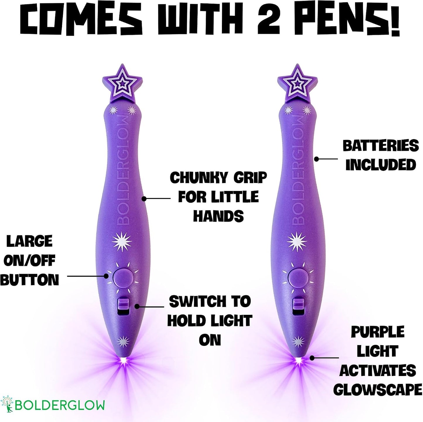 Bolderglow Glowscape - Light Reactive Drawing Surface 36 x 24 inches Super Bright Glow Effect with 2 Included Purple-Light LED Pens