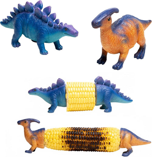 Dinosaur Corn Holders for Corn On The Cob - Funny Corn Cob Holder for Kids and Adults with Stainless Steel Prongs (Blue/Orange)