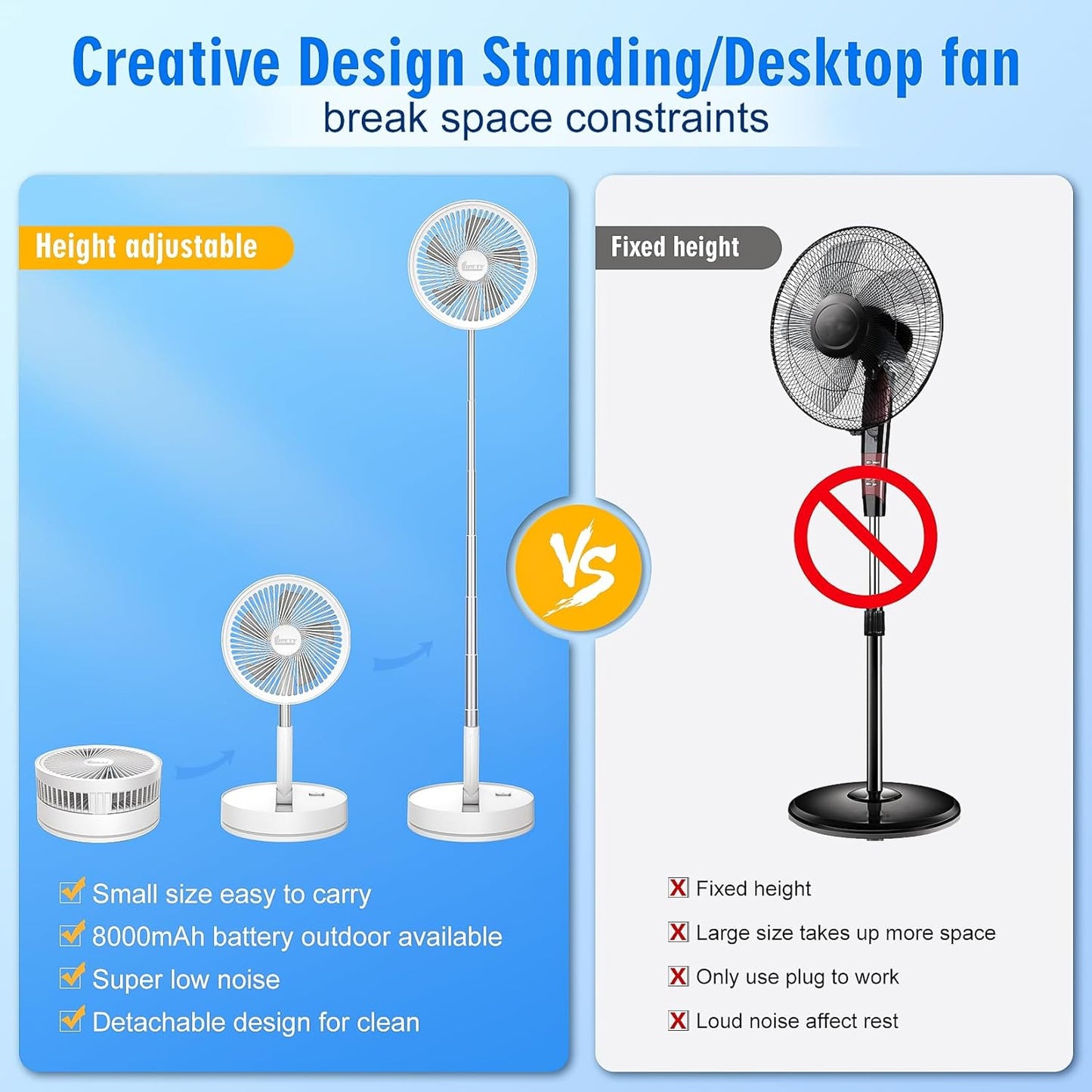 🌀Summer Promotion! 🔋 Telescopic Folding USB Charging Fan – Adjustable height, quiet operation & portable – perfect for desk, travel or outdoor use 💨
