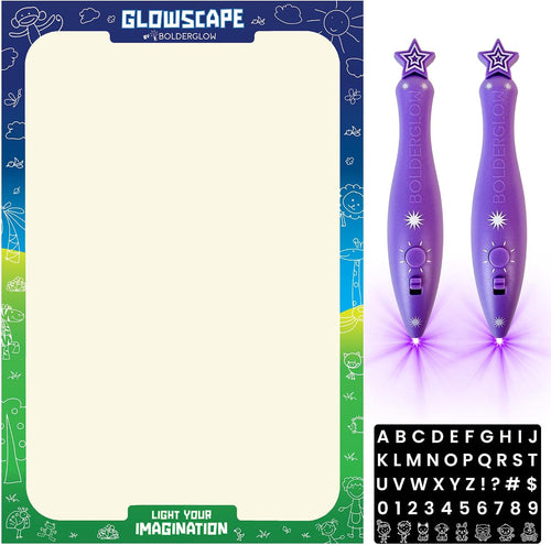 Bolderglow Glowscape - Light Reactive Drawing Surface 36 x 24 inches Super Bright Glow Effect with 2 Included Purple-Light LED Pens