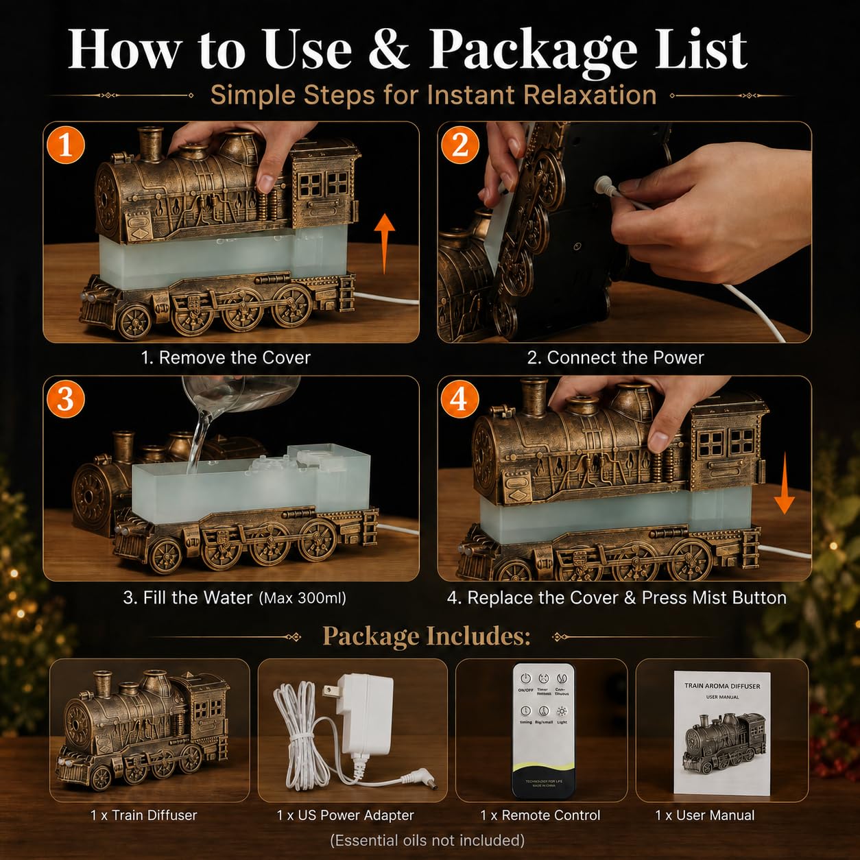 🔥Hot Sale 🚂 Christmas Train Diffuser with Vintage Steam Design