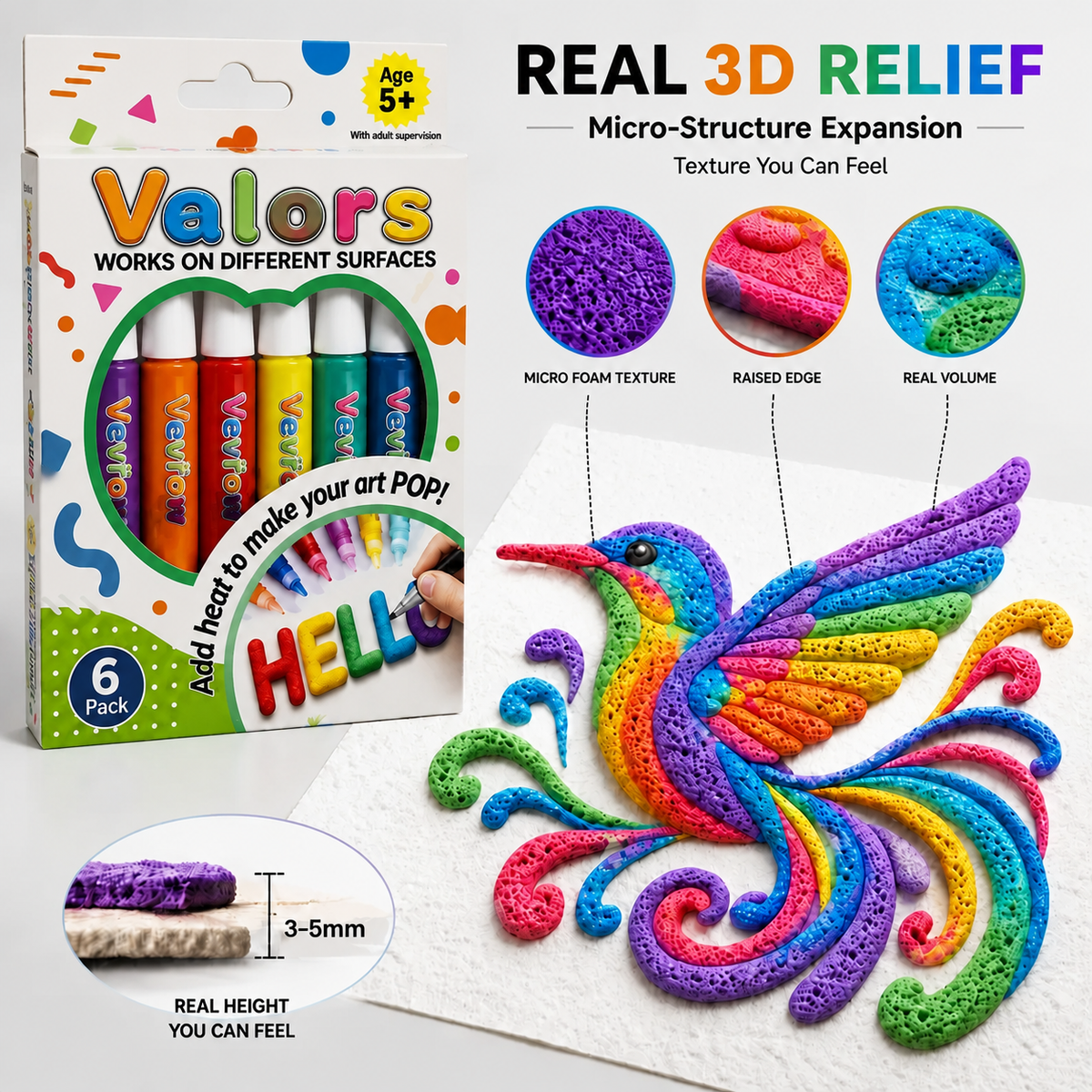 🎁 Special Offer丨Valors® 3D Relief Art Pen – Turn Flat Drawings Into Touchable 3D Art🪄