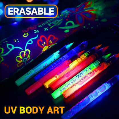 🌈UV Glow Face Paint Markers — 8-Piece Neon Set for Blacklight Parties