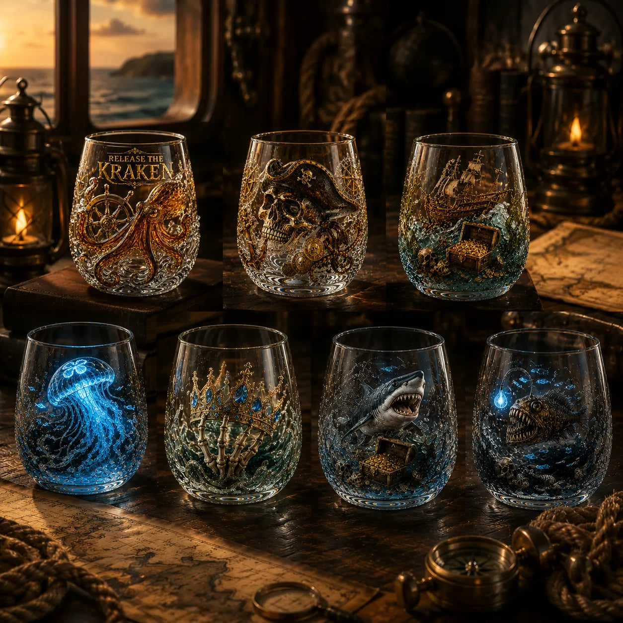 The Kraken Pirate Glass Collection — 7-Piece Legendary Ocean Treasure Set🔥🔥🔥