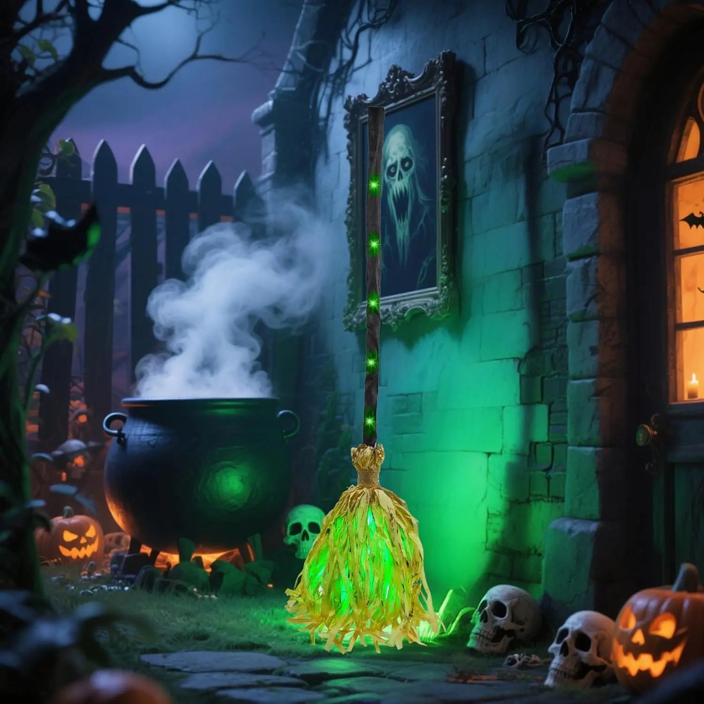 🧙‍♂️Witches Broom Halloween Decor - 35" Animated Light up Moving Broomstick