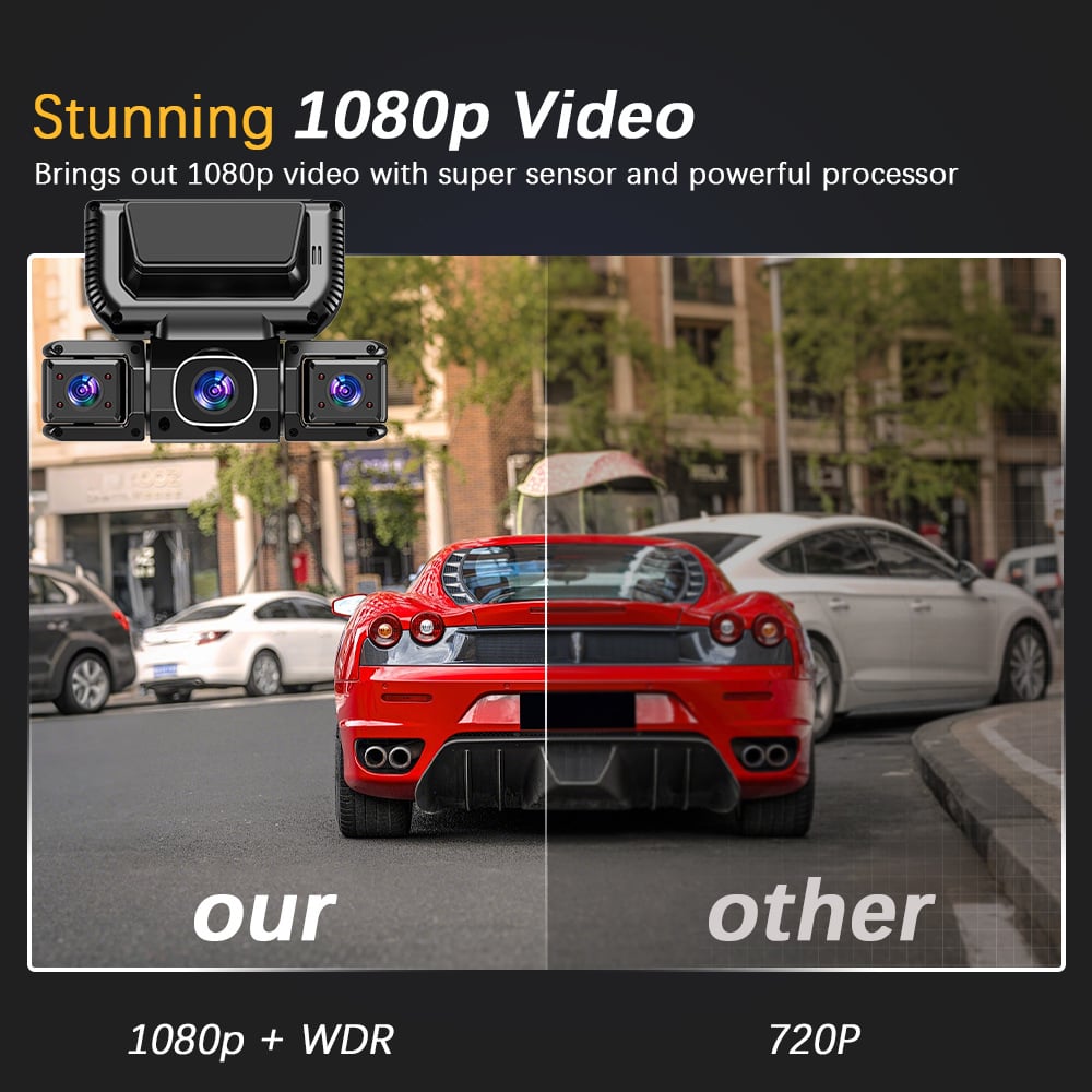 4-Channel Dash Cam Built-in WiFi, Full HD Dual Dash Camera for Cars Front