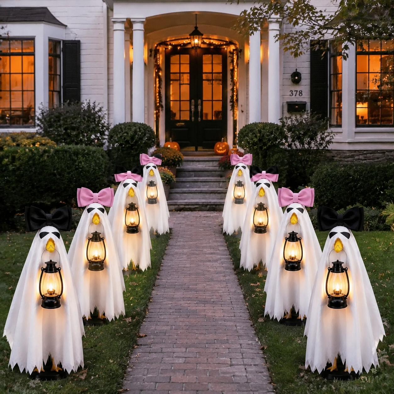 👻 Lantern Ghost Goose Outfit™ – Halloween Porch Goose Costume With Pumpkin Lantern For 23" Lawn Goose