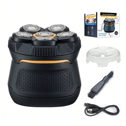 Cordless Electric Head Shaver, 6 Dual-Track Rotary Blades, Waterproof Wet & Dry Use