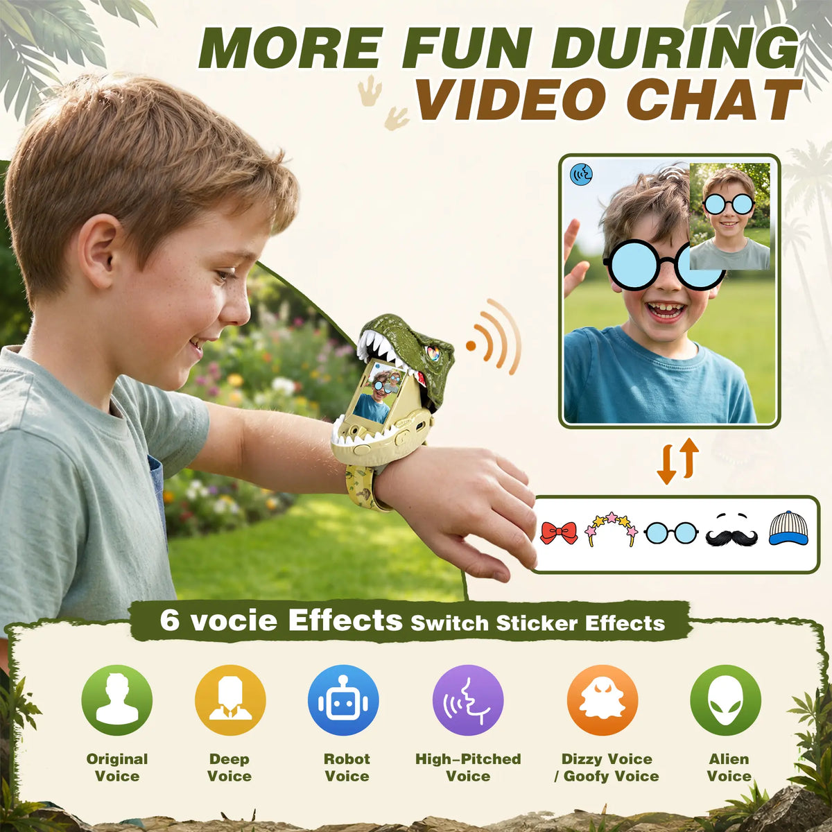 Kids Video Walkie-Talkies 2-Pack, Dinosaur Wrist Two-Way Video Chat Toy