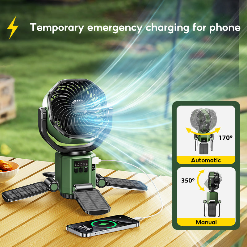 Solar Camping Fan 20000mAh Portable Air Conditioner Electric Cooling Desktop Rechargeable Fan Retractable Outdoor Spray Mist Fan