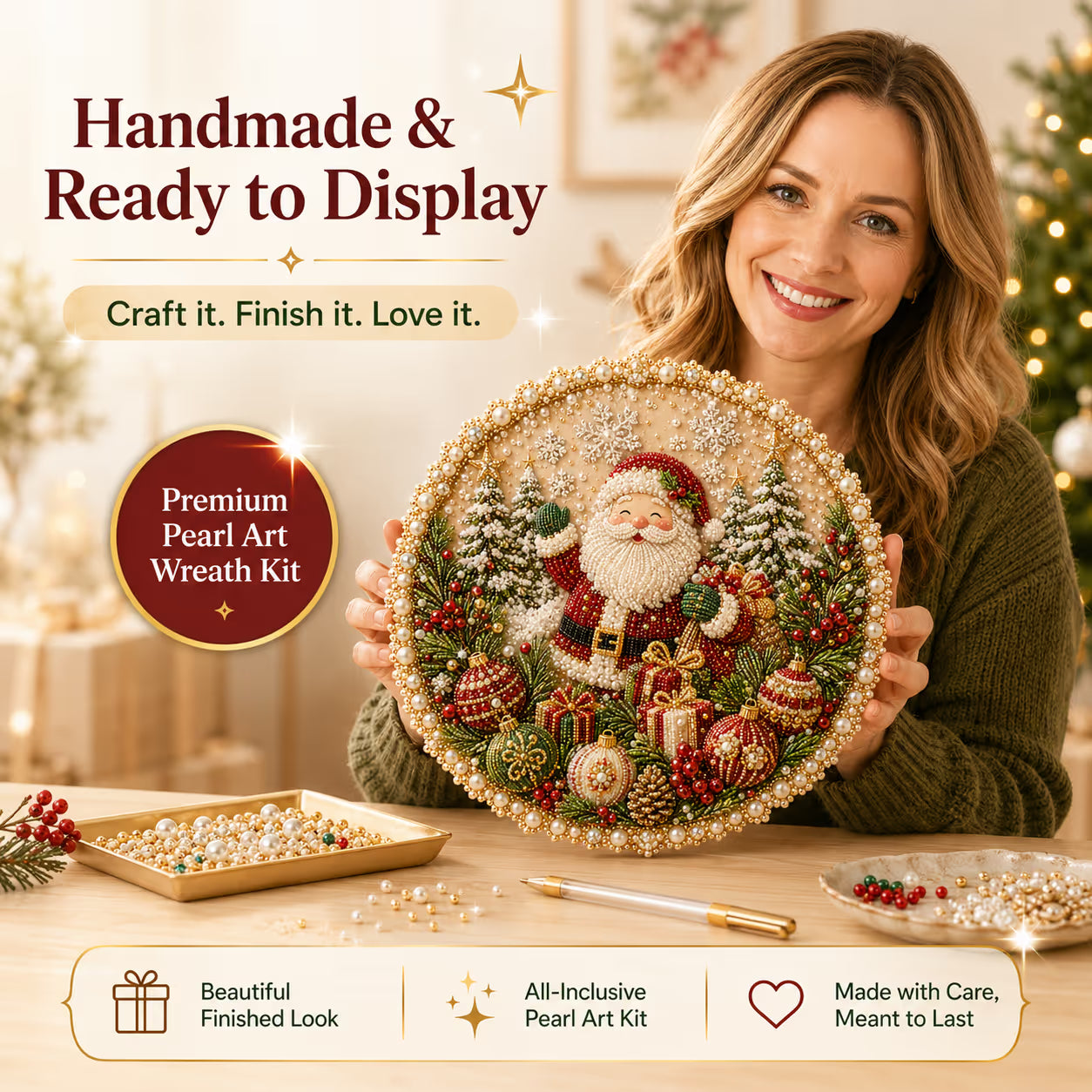 🌸🌻🍂🎄✨ Four Seasons & Holiday Pearl Art Hanging Wreath Kit