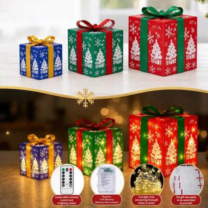 🔥Christmas Sale🎁3pc Festive Christmas Ornaments Set with Gift Box - 8 Modes, Remote Control, Warm Light LED, Ribbon Accents, DIY Assembly