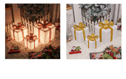 🔥Christmas Sale🎁3pc Festive Christmas Ornaments Set with Gift Box - 8 Modes, Remote Control, Warm Light LED, Ribbon Accents, DIY Assembly