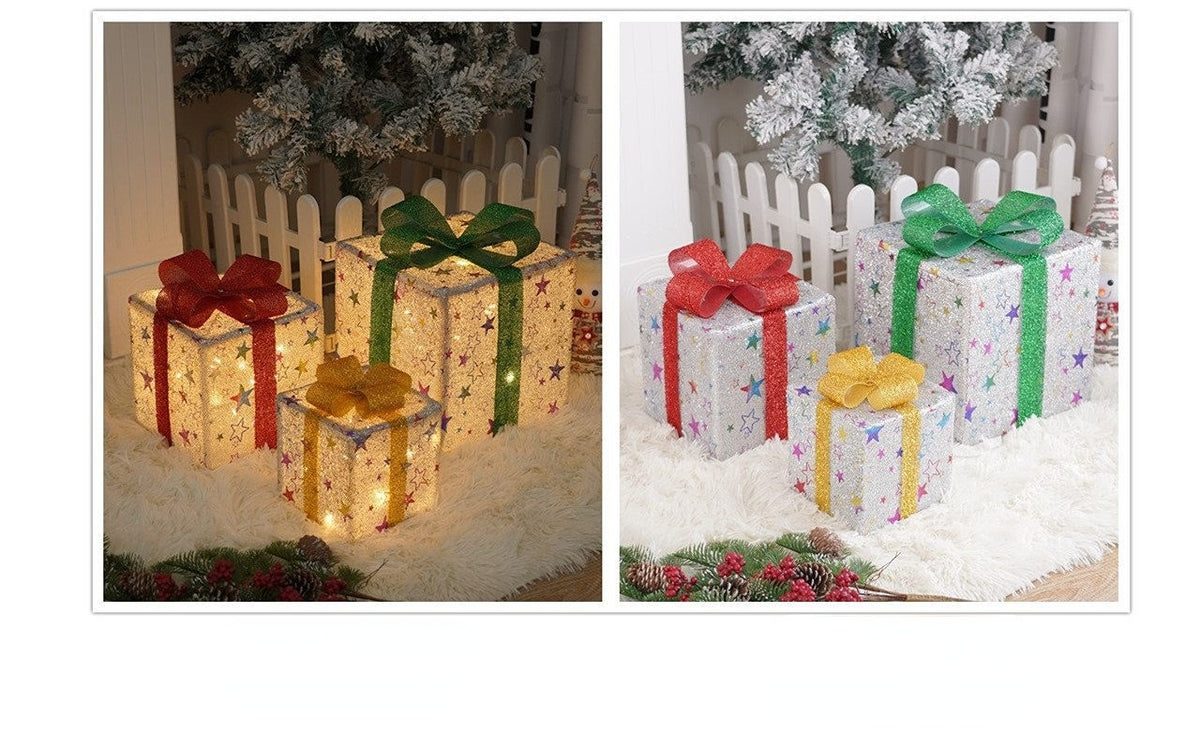 🔥Christmas Sale🎁3pc Festive Christmas Ornaments Set with Gift Box - 8 Modes, Remote Control, Warm Light LED, Ribbon Accents, DIY Assembly