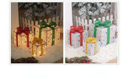 🔥Christmas Sale🎁3pc Festive Christmas Ornaments Set with Gift Box - 8 Modes, Remote Control, Warm Light LED, Ribbon Accents, DIY Assembly